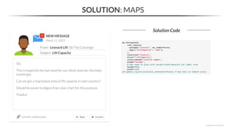 NEW MESSAGE
From: Leonard Lift (Ski Trip Concierge)
Subject: Lift Capacity
March 11, 2023
SOLUTION: MAPS
Solution Code
section02_solutions.ipynb
*Copyright Maven Analytics, LLC
Ok,
This is hopefully the last need for our client (and me, the lowly
concierge).
Can we get a map-based view of lift capacity in each country?
Should be easier to digest than a bar chart for this purpose.
Thanks!
 