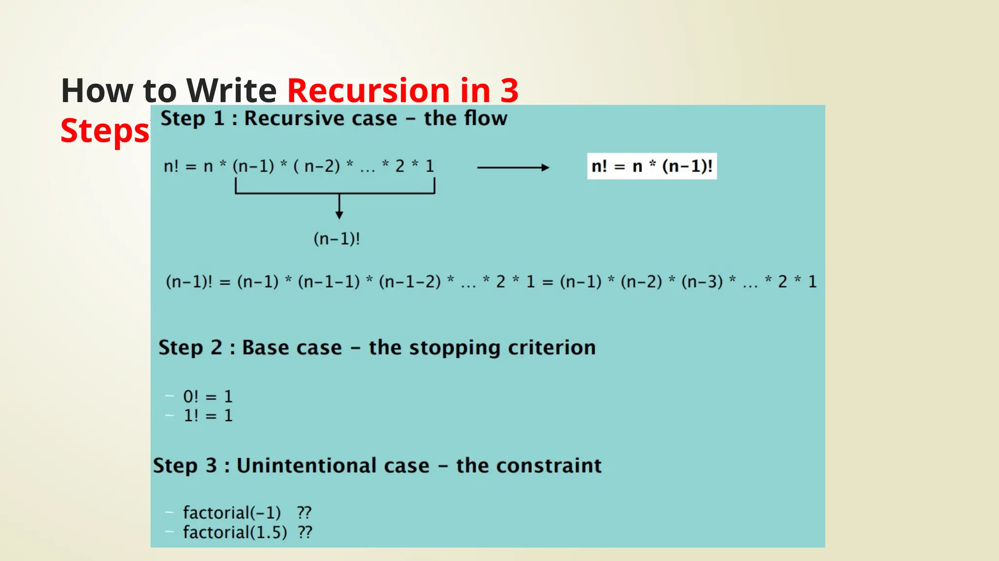 How to Write Recursion in 3
Steps?
 