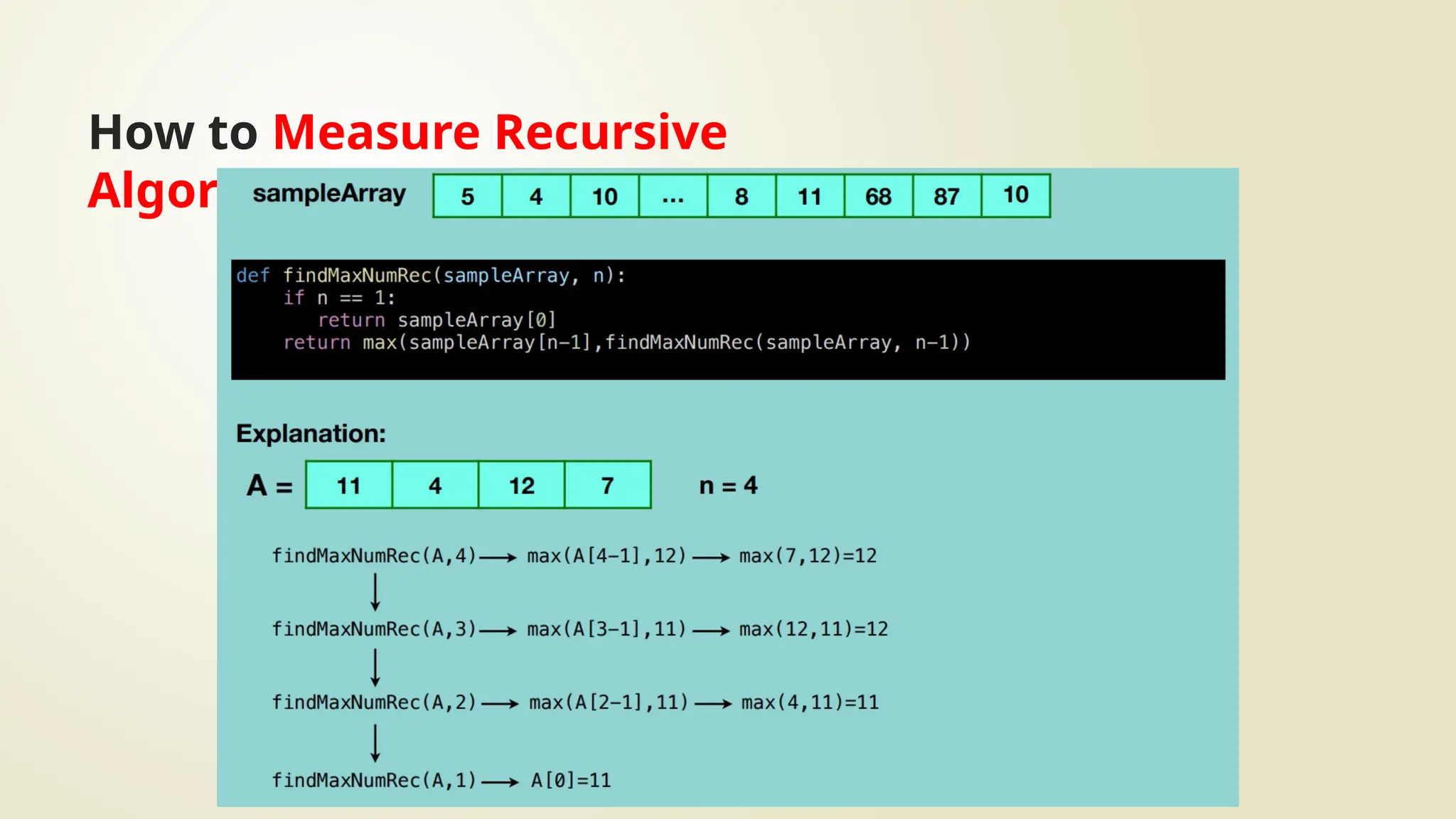 How to Measure Recursive
Algorithm?
 