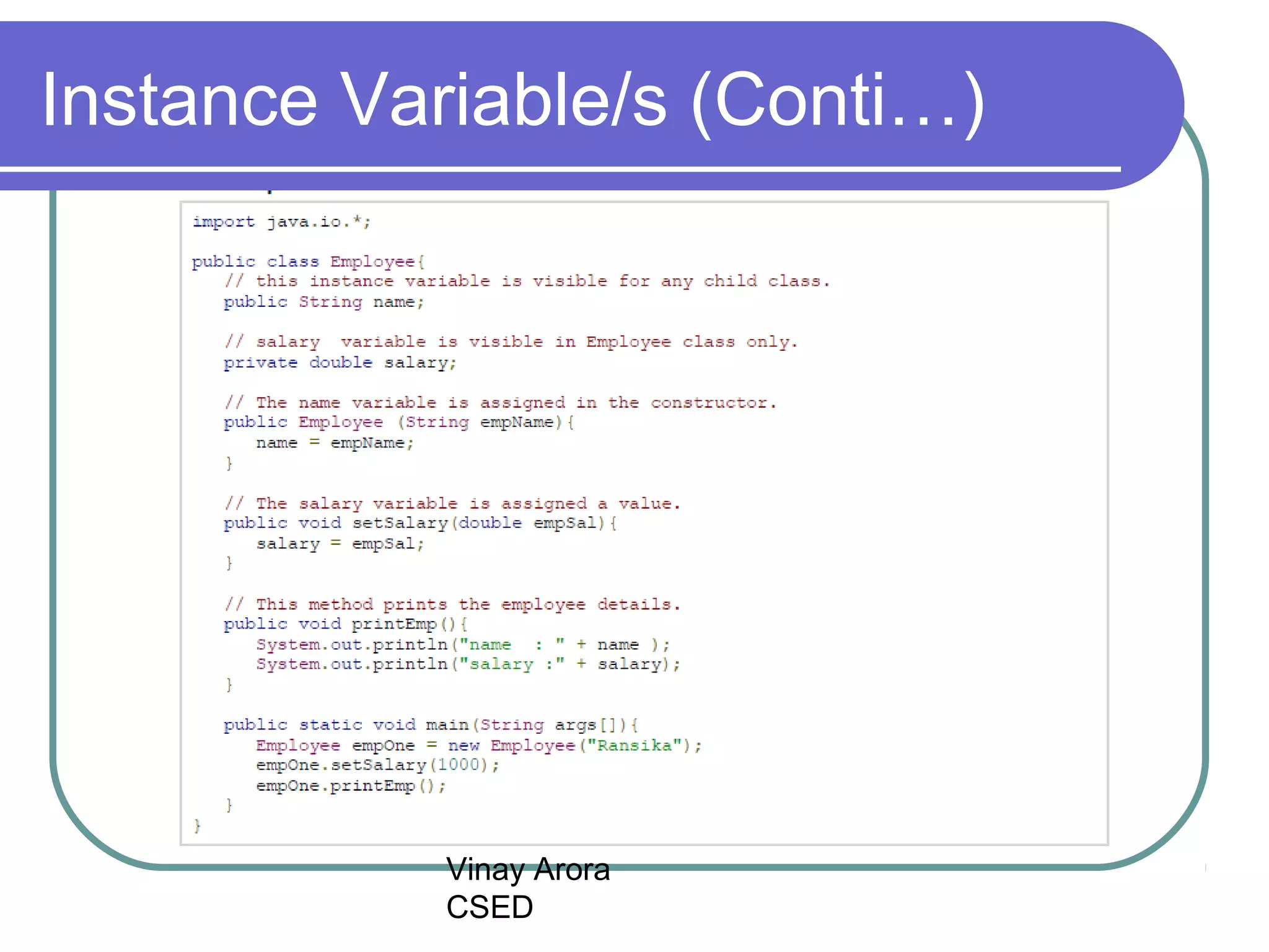 Vinay Arora
CSED
Instance Variable/s (Conti…)
 