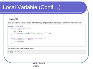Vinay Arora
CSED
Local Variable (Conti…)
 