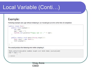 Vinay Arora
CSED
Local Variable (Conti…)
 