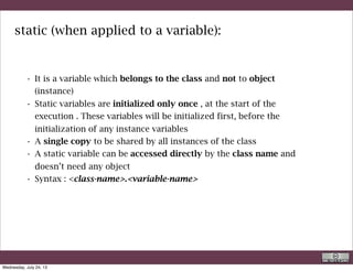 double:
is the representation of real numbers in a computer,
• the double data type is a double-precision 64-bit IEEE 754 floating point. Its
range of values is beyond the scope of this discussion, but is specified in the
Floating-Point Types, Formats, and Values section of the Java Language
Specification. For decimal values, this data type is generally the default
choice. As mentioned above, this data type should never be used for precise
values, such as currency.
http://docs.oracle.com/javase/tutorial/java/nutsandbolts/datatypes.html
R. Rigon
Java
Wednesday, September 4, 13
 