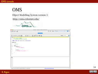 !14
OMS console
R. Rigon
OMS
Object Modelling System version 3
http://oms.colostate.edu/
 
