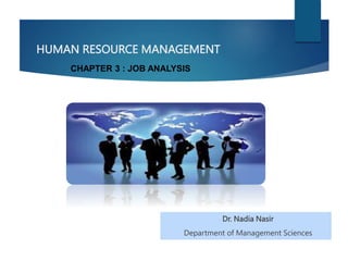 HUMAN RESOURCE MANAGEMENT
Dr. Nadia Nasir
Department of Management Sciences
CHAPTER 3 : JOB ANALYSIS
 
