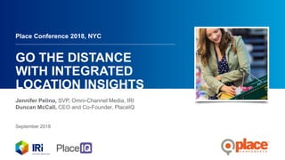Jennifer Pelino, SVP, Omni-Channel Media, IRI
Duncan McCall, CEO and Co-Founder, PlaceIQ
September 2018
GO THE DISTANCE
WITH INTEGRATED
LOCATION INSIGHTS
Place Conference 2018, NYC
 
