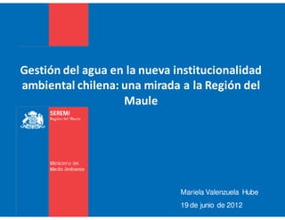 Gestión del agua en la nueva institucionalidad
ambiental chilena: una mirada a la Región del
                   Maule




                              Mariela Valenzuela Hube
                              19 de junio de 2012
 