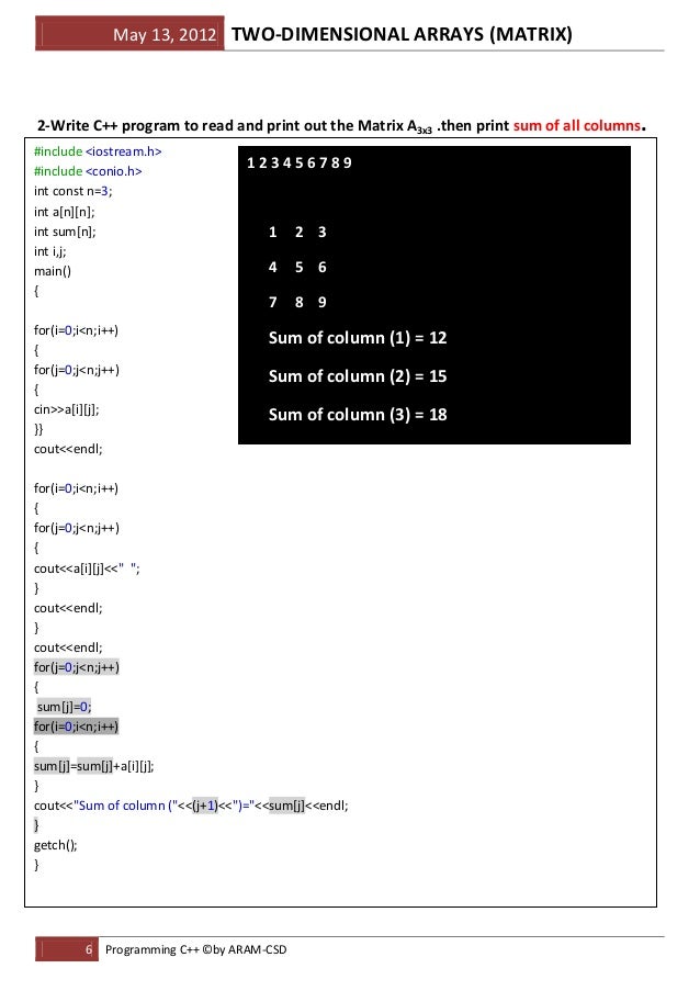 3 matrix in c++ programming aramse