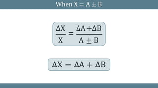 When X = A ± B
X
=
∆X ∆A+∆B
A ± B
∆X = ∆A + ∆B
 