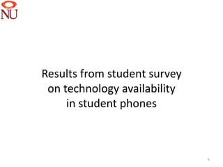 Results from student survey
 on technology availability
     in student phones



                              6
 