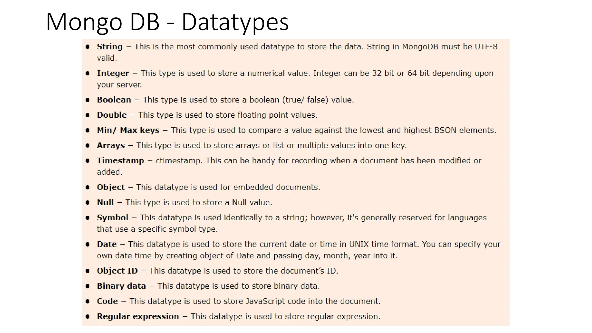 Mongo DB - Datatypes
 