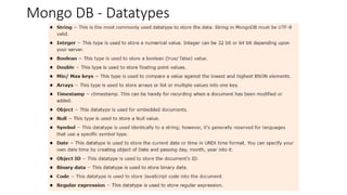 Mongo DB - Datatypes
 