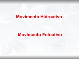 Movimento Hidroativo



Movimento Fotoativo
 