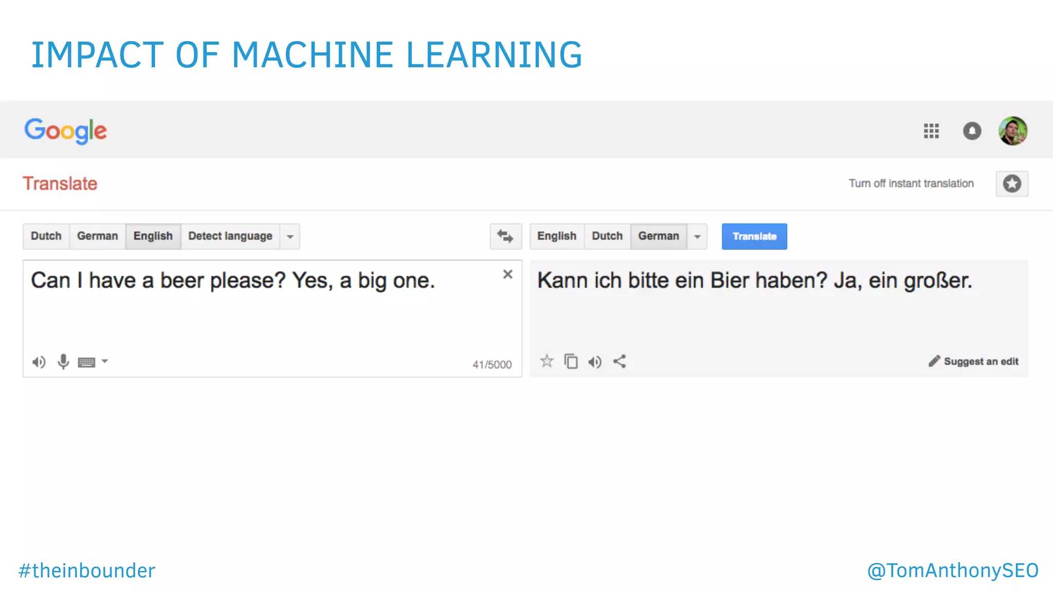 IMPACT OF MACHINE LEARNING
#theinbounder @TomAnthonySEO
 
