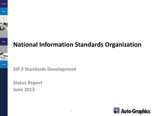 National Information Standards Organization
SIP 3 Standards Development
Status Report
June 2013
1
 