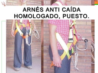 14

  ARNÉS ANTI CAÍDA
HOMOLOGADO, PUESTO.
 