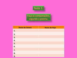 Rosto de Ontem Rosto de Hoje 1. 2. 3. 4. 5. 6. 7. 8. 9. 