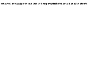 What will the  form  look like that will help Dispatch see details of each order? 