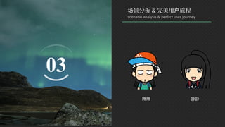 03
景分析场 & 完美用 旅程户
scenario analysis & perfrct user journey
刚刚 静静
 
