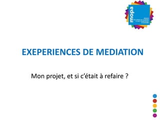 EXEPERIENCES DE MEDIATION

 Mon projet, et si c’était à refaire ?
 