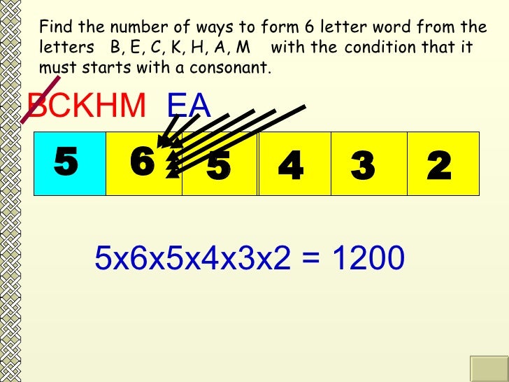 3 permutation and combination 6 letter word starting with c