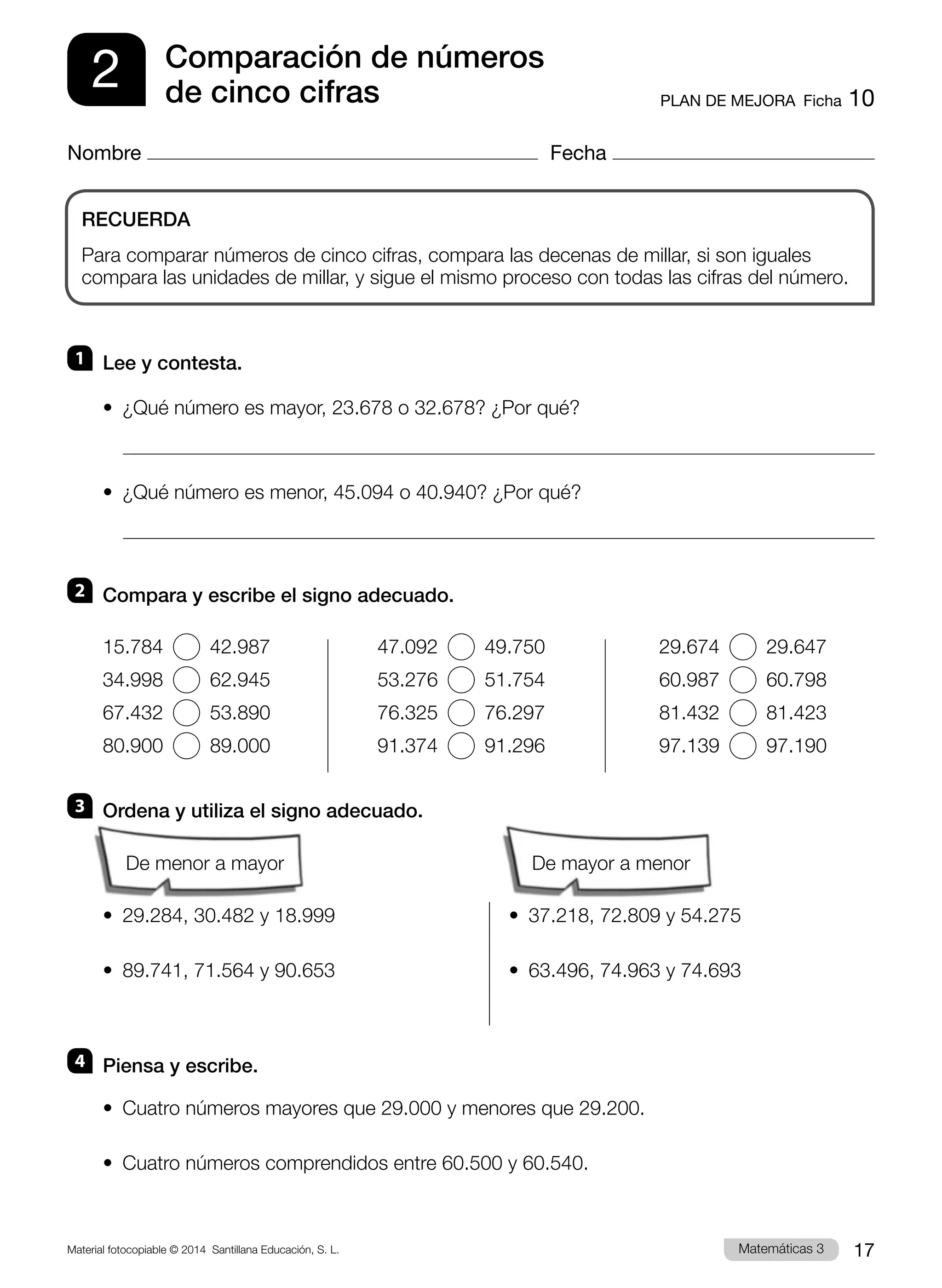 Ejercicios y Evaluación Matemáticas 3º primaria Santillana Proyecto ...