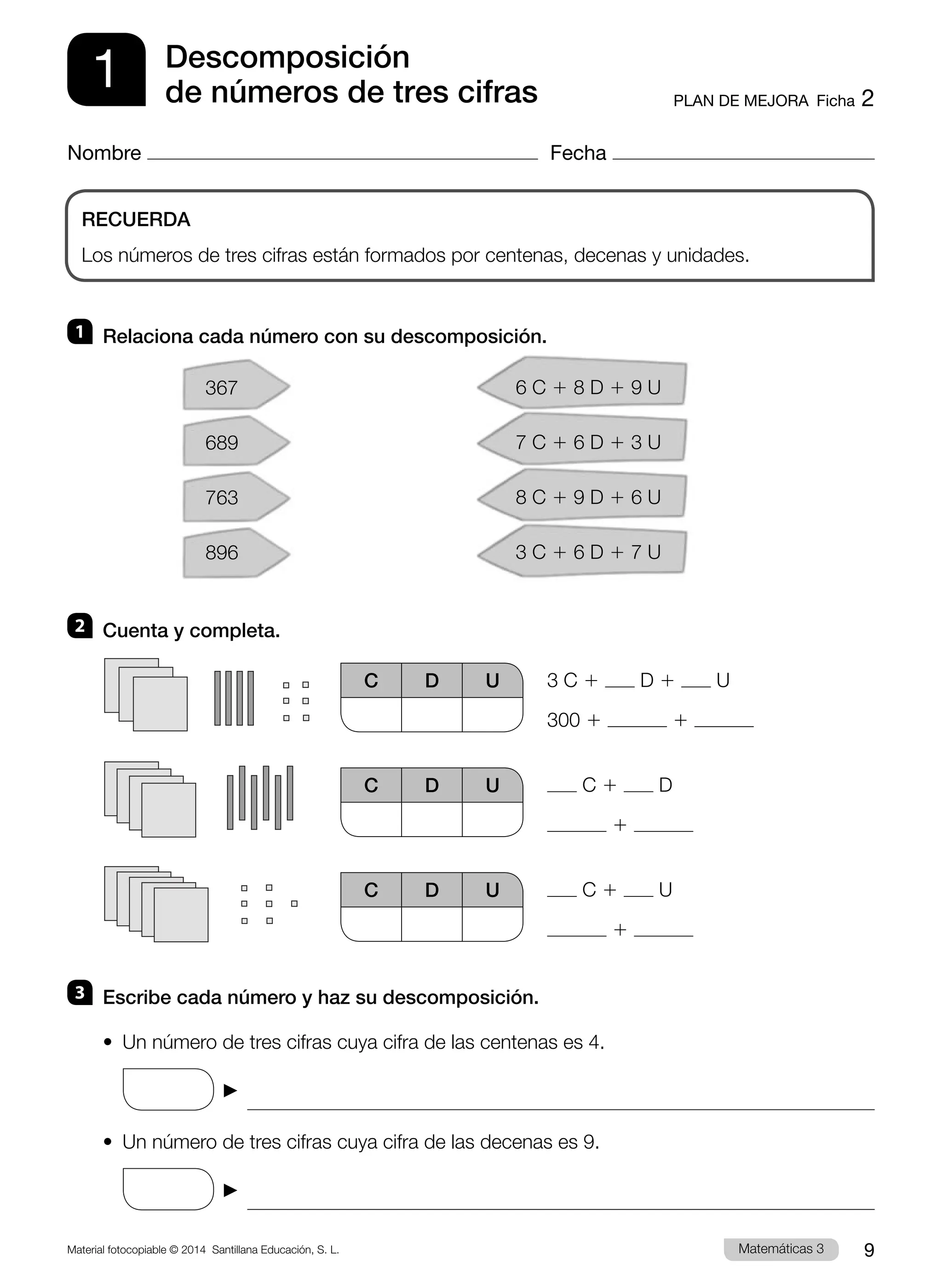 Ejercicios y Evaluación Matemáticas 3º primaria Santillana Proyecto ...
