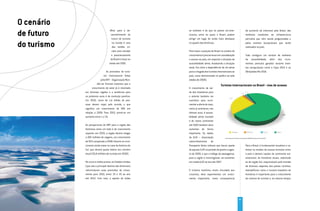 O cenário
de futuro                          Olhar para o de-
                                    senvolvimento do
                                     futuro do turismo
                                                            as análises é de que os países sul-ame-
                                                            ricanos, entre os quais o Brasil, podem
                                                            atingir um lugar de ainda mais destaque
                                                                                                                 do aumento do interesse pelo Brasil, das
                                                                                                                 melhores condições de infraestrutura
                                                                                                                 portuária que vêm sendo programadas e

do turismo                           no mundo é uma
                                     das tarefas ini-
                                                            no quadro das Américas.                              pelos eventos excepcionais que serão
                                                                                                                 realizados no país.
                                     ciais para estudar     Para traçar a posição do Brasil no cenário de
                                     o posicionamento       crescimento é preciso levar em consideração          Tudo configura um cenário de melhoria
                                    do Brasil e traçar as   o acesso ao país, em especial a situação da          da acessibilidade, além dos incre-
                                   metas até 2020.          acessibilidade aérea. Analisando a situação          mentos pontuais gerados durante even-
                                                            atual, fica clara a dependência da via aérea         tos excepcionais como a Copa 2014 e as
                                 As previsões do turis-     para a chegada dos turistas internacionais ao        Olimpíadas Rio 2016.
                               mo internacional feitas      país, como demonstrado no gráfico ao lado
                            pela OMT – Organização Mun-     (dados de 2008).
                        dial do Turismo mostram que o
                    crescimento do setor já é retomado      O crescimento da saí-
             em diversas regiões e a tendência para         da dos brasileiros para
             os próximos anos é de evolução positiva.       o exterior também vai
             Em 2020, cerca de 1,6 bilhão de pes-           contribuir para incre-
             soas devem viajar pelo mundo, o que            mentar a oferta de voos,
             significa um crescimento de 69% em             como já aconteceu nos
             relação a 2008. Para 2010, prevê-se um         últimos anos. A acessi-
             aumento entre 1 e 3%.                          bilidade aérea mundial
                                                            e de nosso continente
             As perspectivas da OMT para a região das       até 2020 também deve
             Américas como um todo é de crescimento         aumentar de forma
             superior: em 2020, a região deverá chegar      importante. Os dados
             a 282 milhões de viagens, um crescimento       da ALTA – Associação
             de 92% comparado a 2008. Haverá um cres-       Latino-Americana de
             cimento ainda maior no caso da América do      Transporte Aéreo indicam que houve queda             Para o Brasil, é fundamental visualizar e va-
             Sul, que deverá quase dobrar seu número        de apenas 0,4% no período de janeiro a agos-         lorizar os modais de acesso terrestre entre
             atual (20,8 milhões de turistas em 2008).      to de 2009, e que o tráfego de passageiros,          o país e demais nações do continente sul-
                                                            para a região e intrarregional, vai aumentar         americano. As fronteiras atuais, sobretudo
             No curto e médio prazos, os Estados Unidos     em media 6,6% ao ano até 2027.                       as da região Sul, responsáveis pela entrada
             (que são o principal destino das Américas)                                                          de diversos viajantes dos países vizinhos,
             reformularam suas previsões de cresci-         O turismo marítimo, muito vinculado aos              exemplificam como o turismo brasileiro de
             mento para 2010, entre 3% e 5% ao ano          cruzeiros, deve experimentar um cresci-              fronteiras é importante para o crescimento
             até 2013. Com isso, a aposta de todas          mento importante, como consequência                  do número de turistas e, ao mesmo tempo,




                                                                                                            25
 