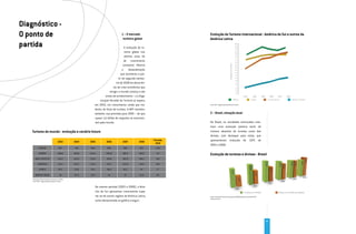 Diagnóstico -
O ponto de                                                                                 1 – O mercado
                                                                                            turístico global
                                                                                                                              Evolução do Turismo Internacional - América do Sul e outros da
                                                                                                                              América Latina
partida                                                                                        A evolução do tu-
                                                                                               rismo global nos
                                                                                               últimos anos foi
                                                                                               de crescimento
                                                                                              constante. Mesmo
                                                                                             a     desaceleração
                                                                                           que aconteceu a par-
                                                                                         tir do segundo semes-
                                                                                       tre de 2008 em decorrên-
                                                                                    cia da crise econômica que
                                                                                 atingiu o mundo começa a dar
                                                                             sinais de arrefecimento – e a Orga-
                                                                        nização Mundial do Turismo já espera,
                                                                    em 2010, um crescimento, ainda que mo-                    Fonte: OMT - Organização Mundial do Turismo.

                                                                    desto, do fluxo de turistas. A OMT mantém,
                                                                    também, sua previsão para 2020 – de que                   2 – Brasil, situação atual
                                                                    quase 1,6 bilhão de viajantes se movimen-
                                                                    tem pelo mundo.                                           No Brasil, os resultados alcançados mos-
                                                                                                                              tram uma evolução positiva tanto do
    Turismo do mundo - evolução e cenário futuro                                                                              número absoluto de turistas como das
                                                                                                                              divisas, com destaque para estas, que
                                         2003        2004    2005             2006          2007          2008
                                                                                                                   Previsão   apresentaram evolução de 132% de
                                                                                                                     2020
                                                                                                                              2003 a 2008.
             MUNDO                        697        764     804              846           904            922      1.561

            EUROPA                       408,6       424,4   441,6           460,8          487,3         487,9      717      Evolução de turistas e divisas - Brasil
       ÁSIA E PACÍFICO                   114,2       144,2   153,6            167,8         181,9         184,1      416

           AMÉRICAS                      113,1       125,7   133,3            135,7         142,9         147,2      282

             ÁFRICA                      30,7        33,8    37,3             40,9          45,1           47        77

       ORIENTE MÉDIO                       30        36,3    37,9              41            47           55,6       69
    Evolução da Movimentação Turística em milhões.
    Fonte: OMT - Organização Mundial do Turismo.


                                                                    No mesmo período (2003 a 2008), a Amé-
                                                                    rica do Sul apresentou crescimento supe-
                                                                    rior ao de outras regiões da América Latina,              Fontes: Demanda Turística Internacional 2008/Ministério do Turismo/FIPE
                                                                                                                              e Banco Central.
                                                                    como demonstrado no gráfico a seguir.




                                                                                                                                                                                                        31
 