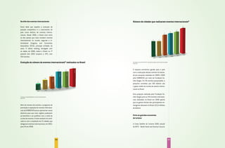 Na elite dos eventos internacionais                                       Número de cidades que realizaram eventos internacionais*

Outro dado que espelha a evolução da
posição competitiva é o crescimento do
país como destino de eventos interna-
cionais. Desde 2006, o Brasil está entre
os dez países que mais recebem eventos
internacionais no mundo, segundo a In-
ternational Congress and Convention
Association (ICCA), principal entidade do
setor. O último ranking, divulgado com
os dados de 2008, coloca o Brasil na 7ª
posição (em 2003 ocupava a 19ª), com
254 eventos.

Evolução do número de eventos internacionais* realizados no Brasil        *De acordo com os critérios da ICCA - International Congress and Convention Association.
                                                                          Fonte: ICCA




                                                                          O impacto econômico gerado para o país
                                                                          com a realização desses eventos foi atesta-
                                                                          do por pesquisa realizada em 2008 e 2009
                                                                          pela EMBRATUR, por meio da Fundação Ge-
                                                                          túlio Vargas. Em 36 eventos pesquisados, a
                                                                          pesquisa constatou que 285 dólares são
                                                                          o gasto médio do turista de evento interna-
                                                                          cional no Brasil.

                                                                          Uma projeção realizada pela Fundação Ge-
*Itinerante, com periodicidade fixa e mínimo de 50 participantes.         túlio Vargas para os 254 eventos internacio-
Fonte: ICCA
                                                                          nais realizados no Brasil em 2008 aponta
                                                                          que os gastos diretos dos participantes es-
Além do número de eventos, o programa de                                  trangeiros deixaram no Brasil 122,6 milhões
promoção e captação de eventos internacio-                                de dólares.
nais da EMBRATUR buscou apresentar novos
destinos para que mais regiões pudessem
se beneficiar e se qualificar com a visita do                             Entre as grandes economias
turista de eventos. O êxito também foi verifi-                            de turismo
cado aí, com a ampliação de 22 cidades que
abrigavam eventos internacionais, em 2003,                                A Conta Satélite do Turismo 2009, estudo
para 45 em 2008.                                                          do WTTC - World Travel and Tourism Council,




                                                                    104                                                                                          105
 
