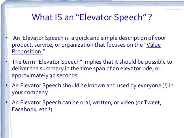 what is a elevator speech