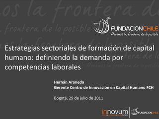Estrategias sectoriales de formación de capital humano: definiendo la demanda por competencias laborales Hernán Araneda  Gerente Centro de Innovación en Capital Humano FCH Bogotá, 29 de julio de 2011 