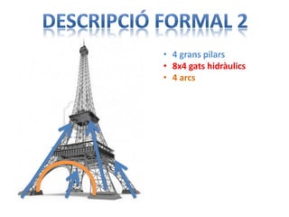 • 4 grans pilars
• 8x4 gats hidràulics
• 4 arcs
 
