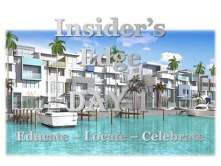 Insider’s  Edge Day 1 Educate – Locate – Celebrate 