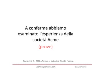 A conferma abbiamo
esaminato l’esperienza della
società Acme
(prove)
Sansavini, C., 2006, Parlare in pubblico, Giunti, Fir...