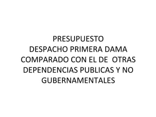 PRESUPUESTO	
  	
  
  DESPACHO	
  PRIMERA	
  DAMA	
  
COMPARADO	
  CON	
  EL	
  DE	
  	
  OTRAS	
  
DEPENDENCIAS	
  PUBLICAS	
  Y	
  NO	
  
     GUBERNAMENTALES	
  
 