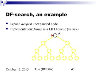 TLo (IRIDIA) 43October 13, 2015
DF-search, an example
 Expand deepest unexpanded node
 Implementation: fringe is a LIFO queue (=stack)
A
 
