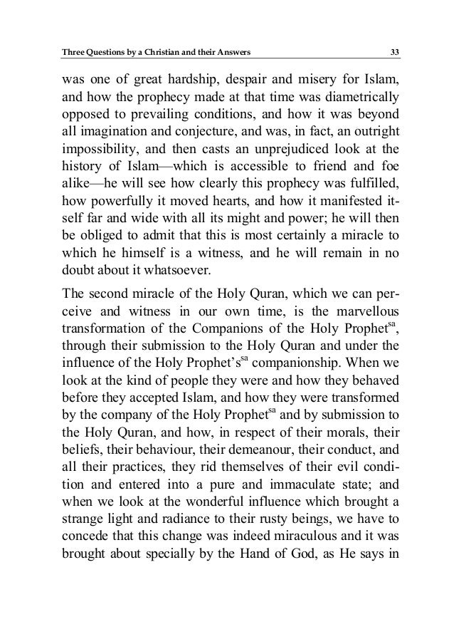 Three Questions by a Christian and their Answers