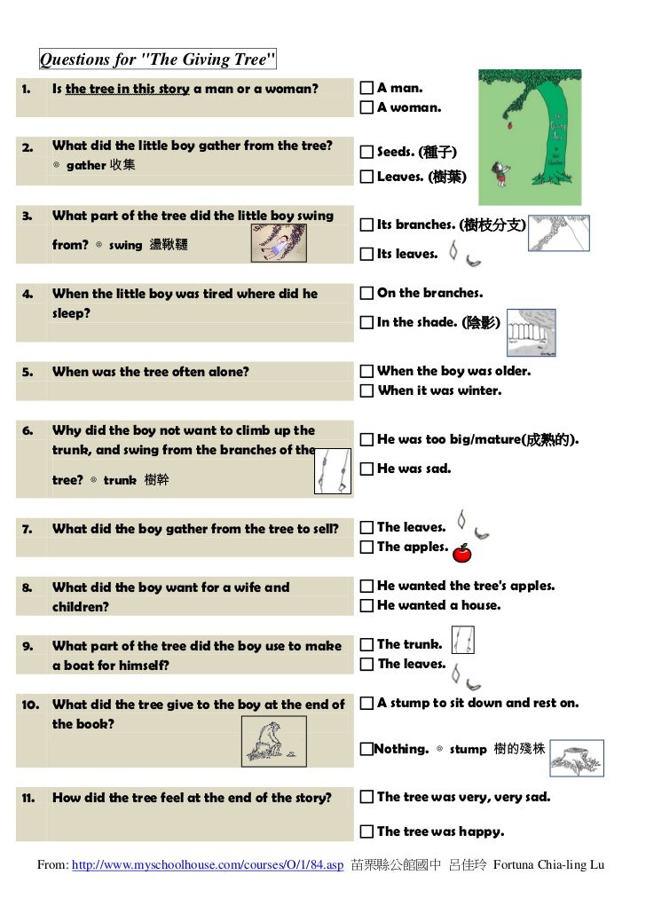Printables The Giving Tree Worksheets 3 questions for the story part3 reading comprehension giving tree1 is tree in this a