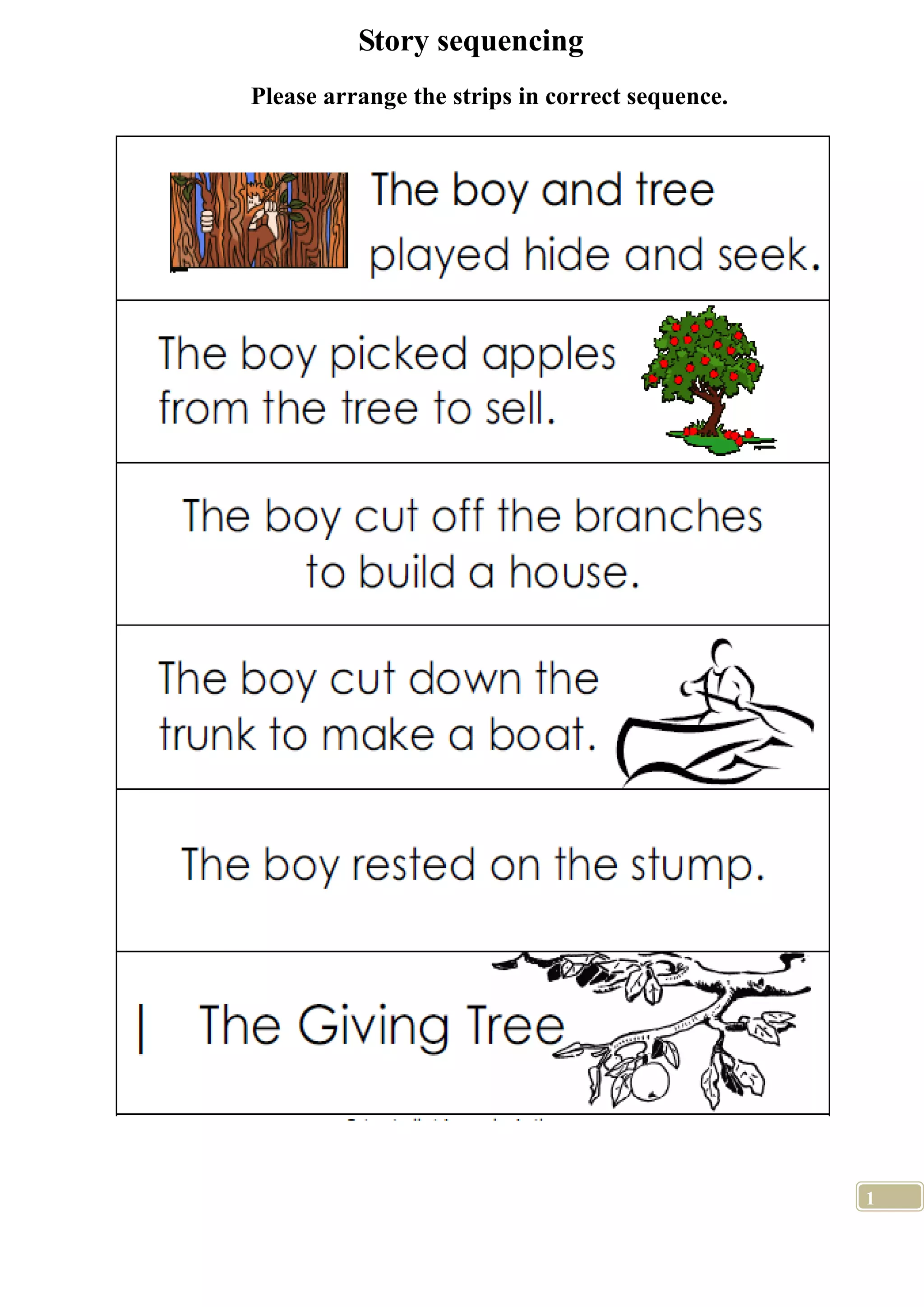 Story sequencing
Please arrange the strips in correct sequence.
1