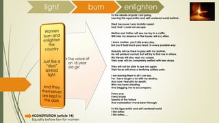 light burn enlighten
To the abode of gods I am going,
Leaving this egocentric and self centered world behind .
Died; because I was brutally raped,
Sad; that I could not escape.
Mother and Father will see me lay in a coffin,
Will miss my essence in the house; will cry often.
I know mother, you’ll die every day,
But you’ll hold back your tears; in every possible way.
Nobody will be there to play with my brother,
He will pretend normal; but will try to find me in others.
My friends will stay near my corpse,
Their eyes will be completely wetted with tear drops.
They will not be able to see me again,
Their faces will show a terrifying solitary pain.
I am leaving them is all I can say,
For I have fought a lot with my destiny,
And now I feel pity for death;
Who has been standing
And begging me to accompany.
Every scar,
Every bruise
Speaks of the torture
And molestation I have been through;
To this Egocentric and self centered world
I bid adieu
I bid adieu......#CONSTITUTION (article 14)
Equality before law for women
 