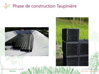 17 et 19 octobre 2017
Martinique - Guadeloupe
Séminaire de restitution du projet
Attentive
Phase de construction Taupinière
 