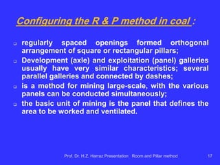 R & P classical (partial mechanization):
Prof. Dr. H.Z. Harraz Presentation Room and Pillar method
17
 
