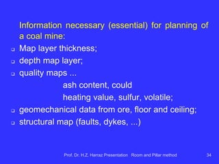 Example of
mining
panel:
Mina Leão
(CRM-Rio
Grande do
Sul)
Prof. Dr. H.Z. Harraz Presentation Room and Pillar method 34
 