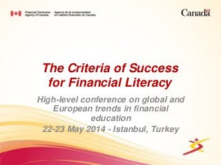 The Criteria of Success
for Financial Literacy
High-level conference on global and
European trends in financial
education
22-23 May 2014 - Istanbul, Turkey
 