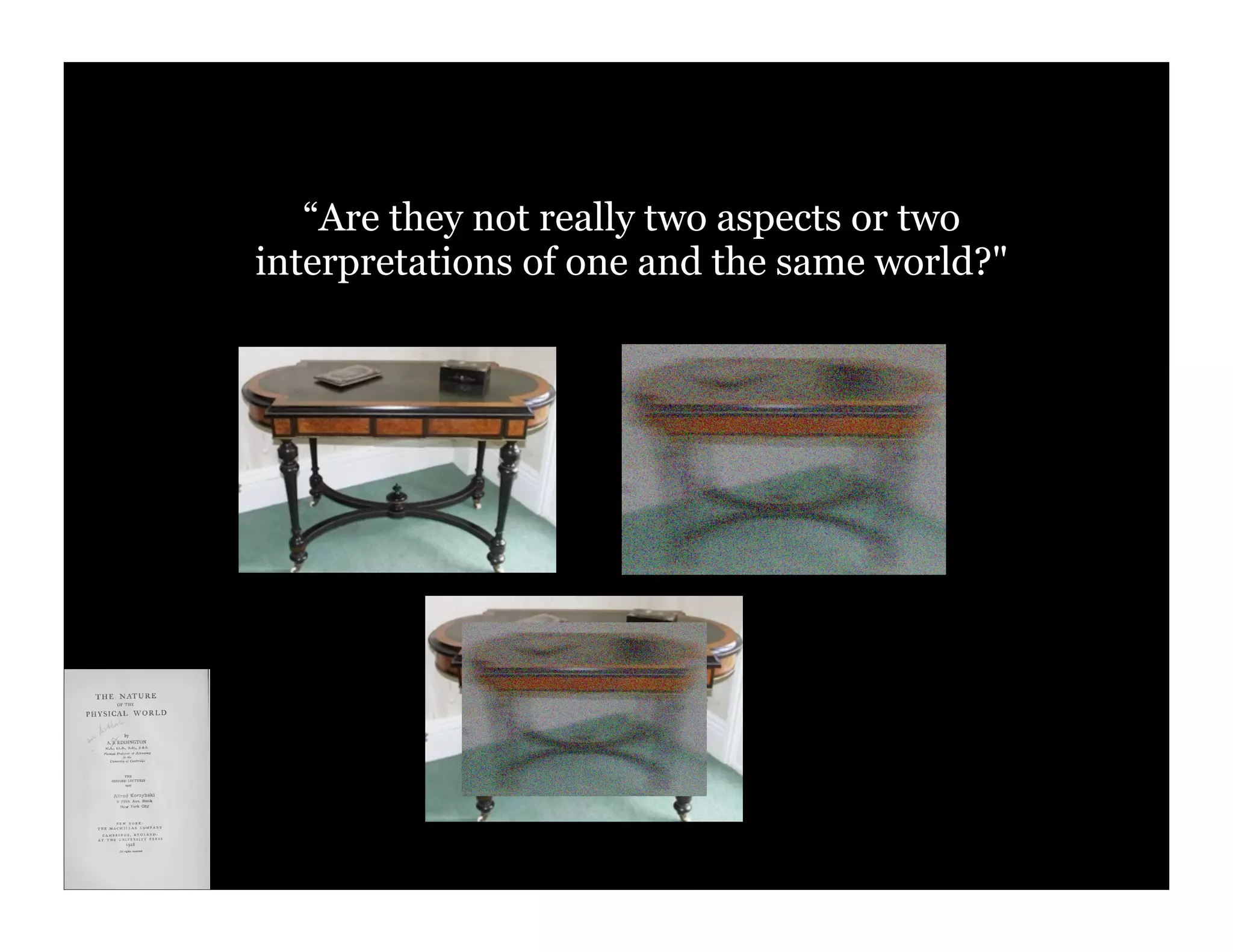 “Are they not really two aspects or two
interpretations of one and the same world?"
 