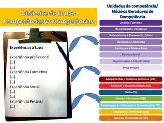 Experiências à Lupa Experiência profissional (…) (…) Experiência Formativa (…)  (…) Experiência Social (…) (…) Experiência Pessoal (…) 