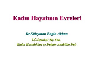 Kadın Hayatının Evreleri

      Dr.Süleyman Engin Akhan
           İ.Ü.İstanbul Tıp Fak.
 Kadın Hastalıkları ve Doğum Anabilim Dalı
 