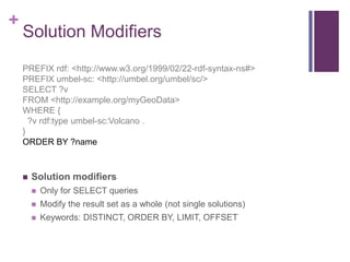 +

Solution Modifiers
PREFIX rdf: <http://www.w3.org/1999/02/22-rdf-syntax-ns#>
PREFIX umbel-sc: <http://umbel.org/umbel/s...