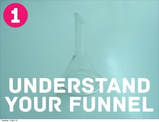 1


    UNDERSTAND
    YOUR FUNNEL
Tuesday, 2 April 13
 